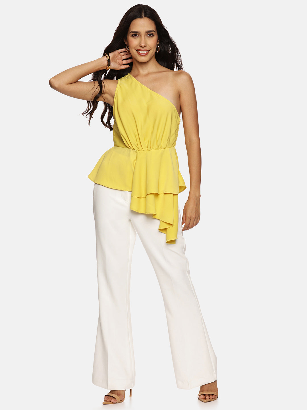 IS.U Yellow One Shoulder Ruffle Top