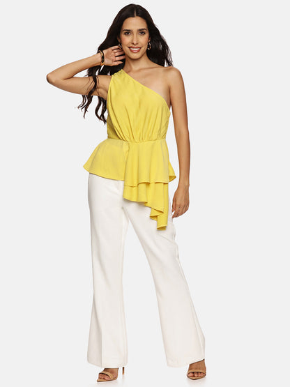 IS.U Yellow One Shoulder Ruffle Top