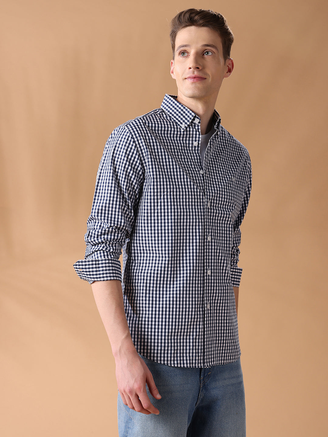 Blue Regular Fit Checked Casual Shirt for Men (LARS)