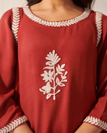 Maroon Pashmina Kurta Set