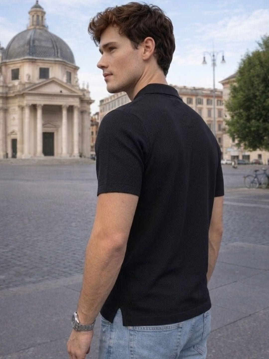 Men Teal Polo Collar Colourblocked Cotton Half Sleeve Zipper T-shirt