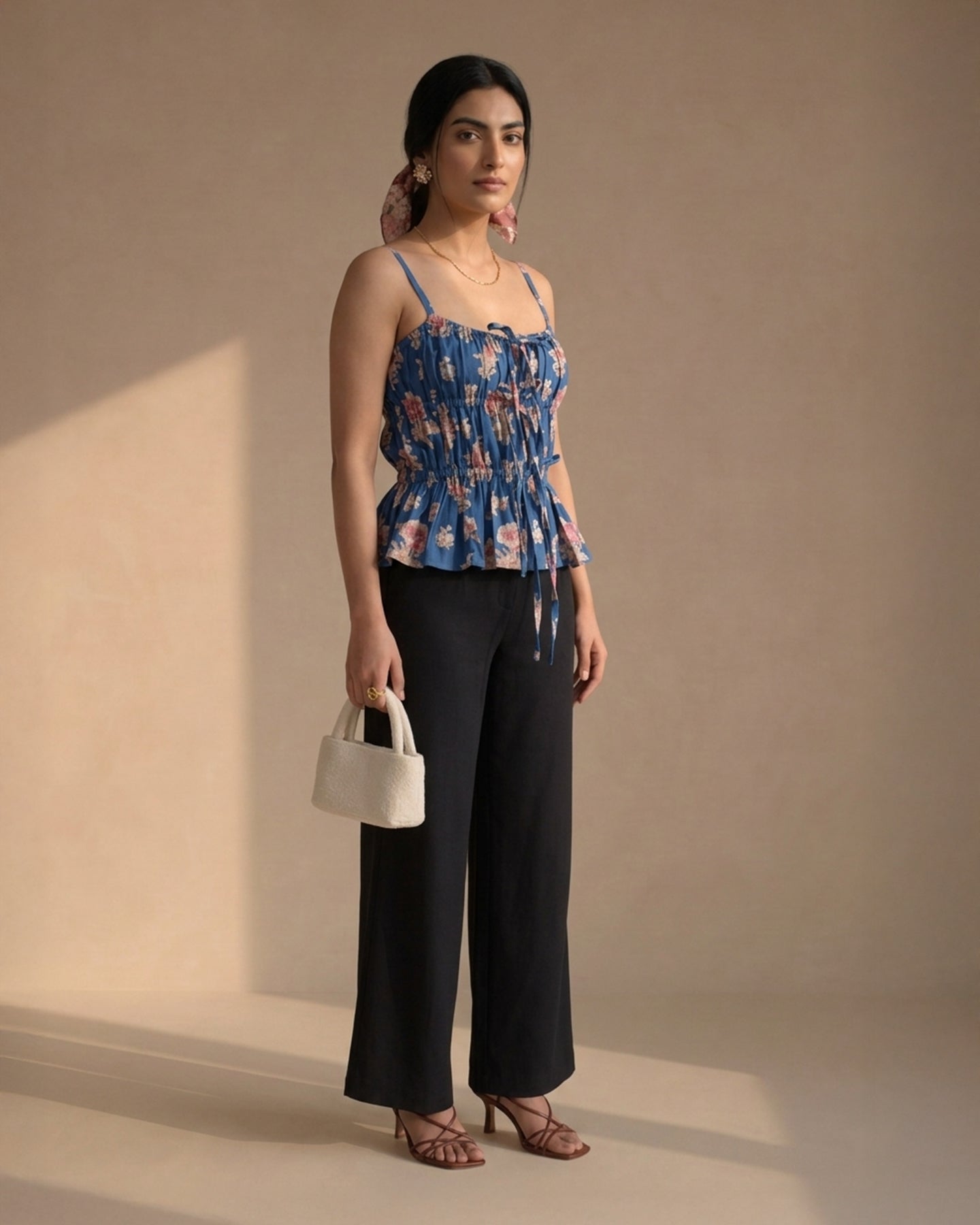 Blue Floral Gather Top