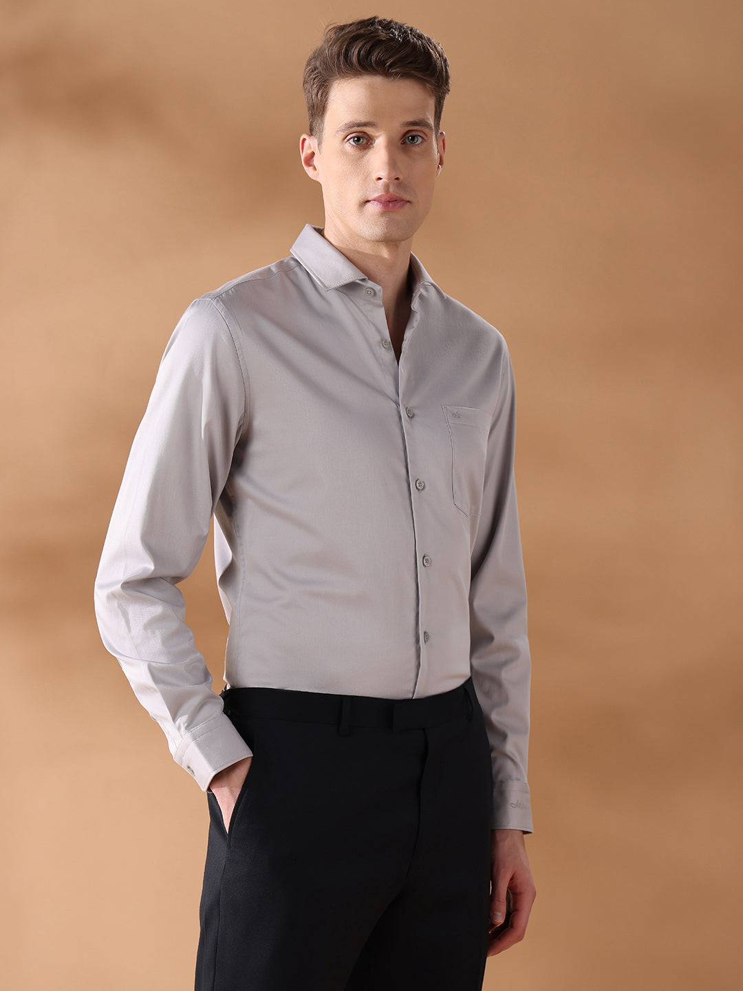 Grey Slim Fit Solid Formal Shirt for Men (JUDE)