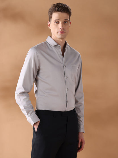 Grey Slim Fit Solid Formal Shirt for Men (JUDE)
