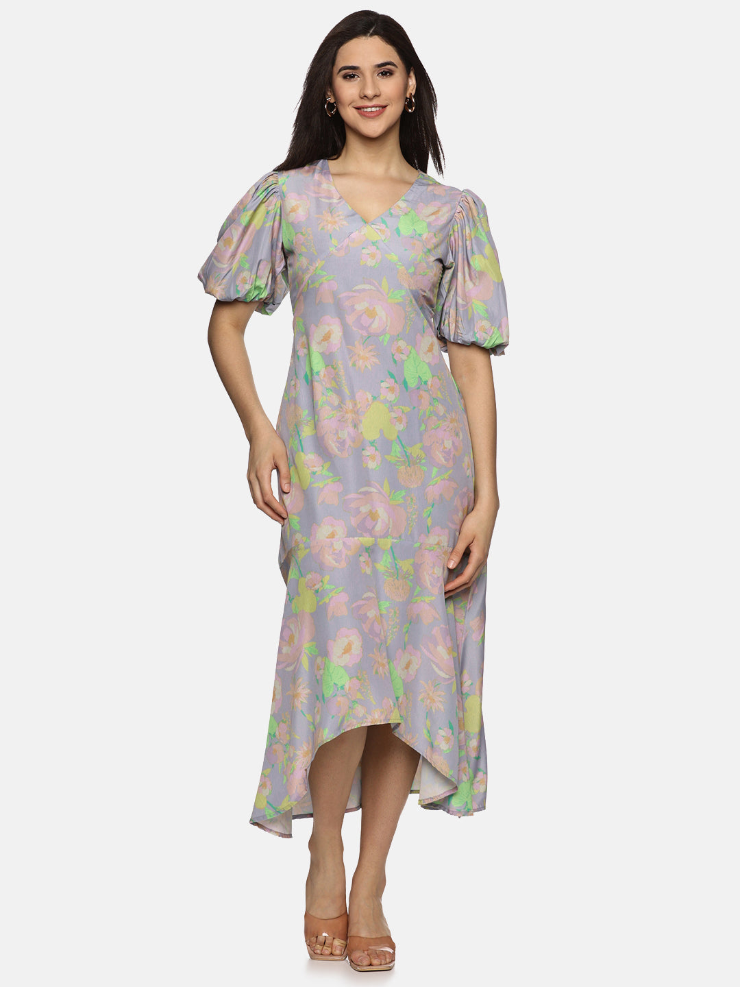 Buy purple printed midaxi dress for women 