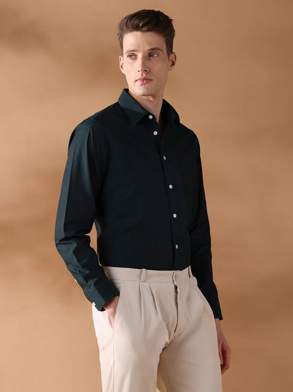 Green Regular Fit Solid Formal Shirt for Men (HILIA)