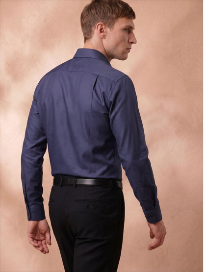 Regular Fit Cotton Navy Blue Formal Shirt for Men (FUSED)