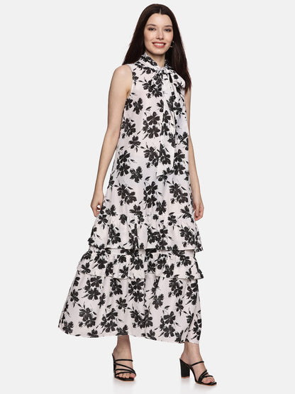  Floral Off-White Dress For Ladies