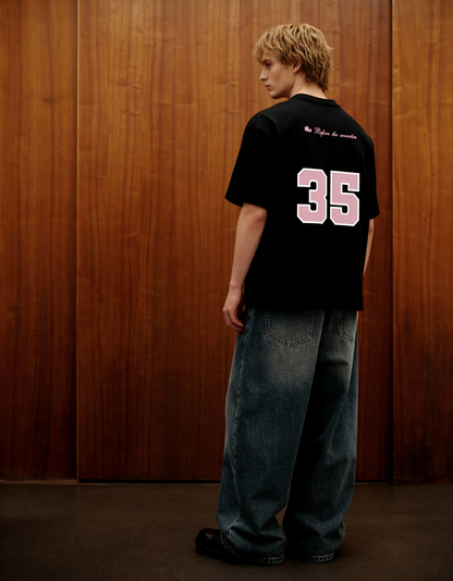Reimagined Printed Black Oversized T-Shirt Main Character