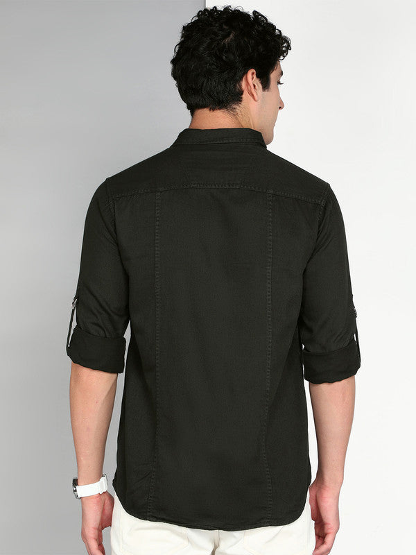 Kuons Avenue Men's Military Green Cotton Twill Casual Shirt