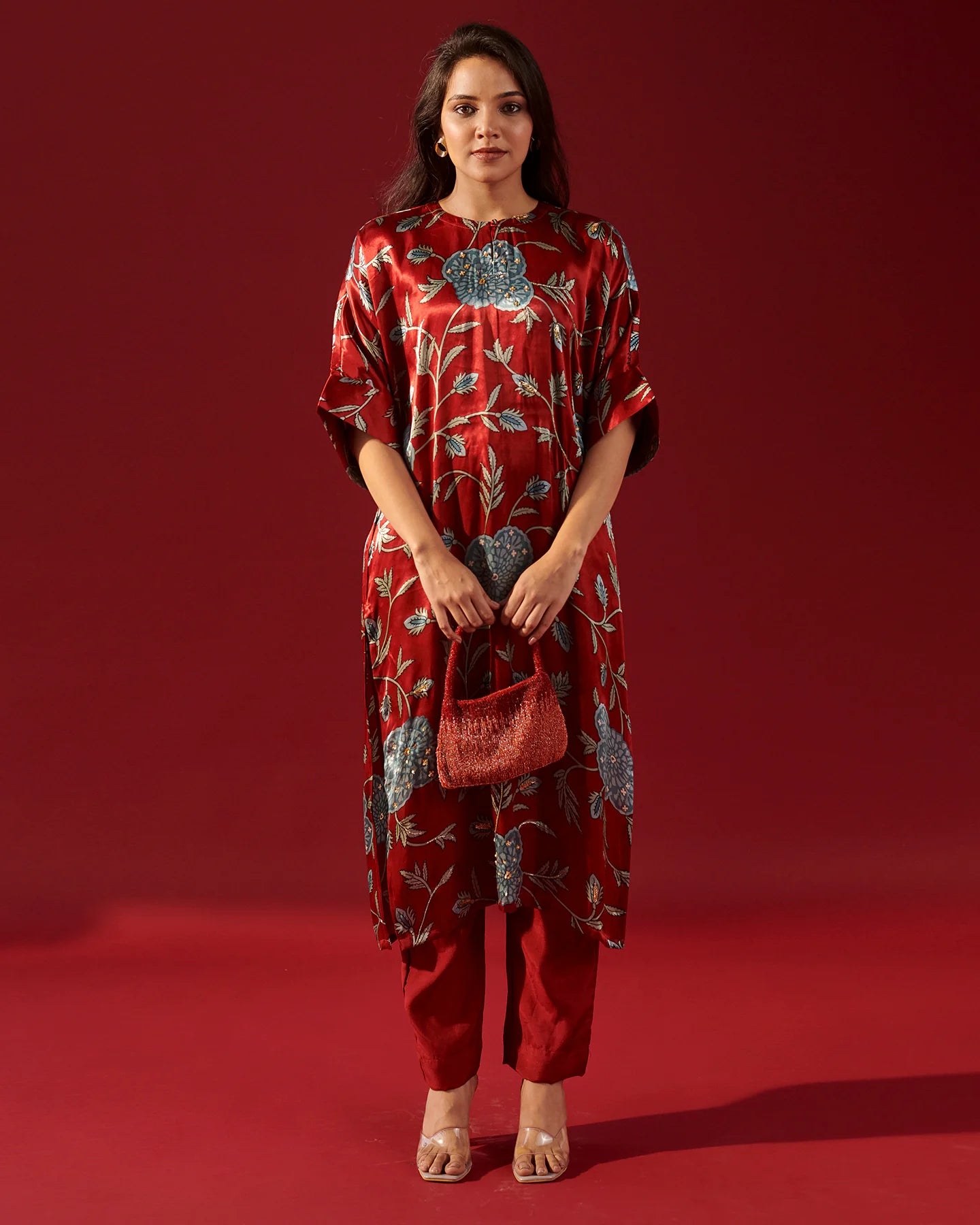 Red Floral Vine kurta set Kurta Set