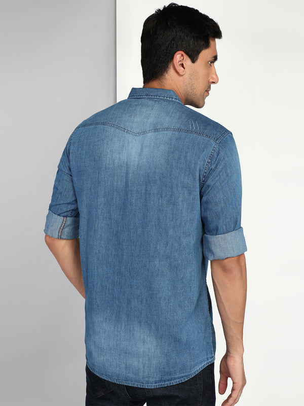 Kuons Avenue Men's Stonewash Blue Denim Casual Shirt