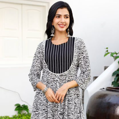 WHITE & BLACK PINTUCK KURTA SET