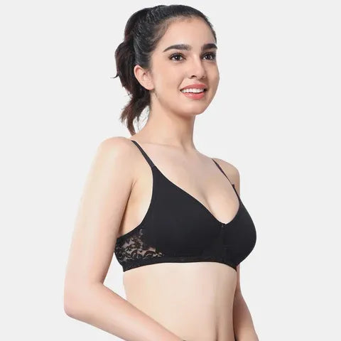 Black t shirt lace bra Envie non wired non padded 3/4th coverage seamless lace bra invisible under clothes daily wear