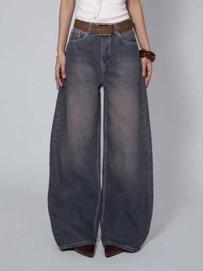 Burnt Blue Washed Wide Leg Jeans