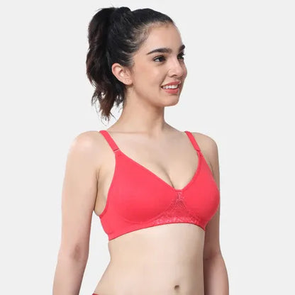 Red t shirt lace bra Envie non wired non padded full coverage seamless lace bra invisible under clothes daily wear