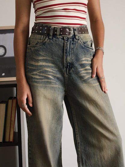 Grunge Blue Dirty Wash Super Wide Leg Jeans