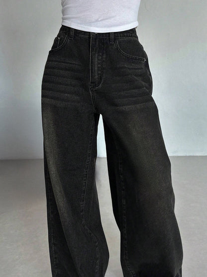 Rustic Black Tinted Super Wide Leg Jeans
