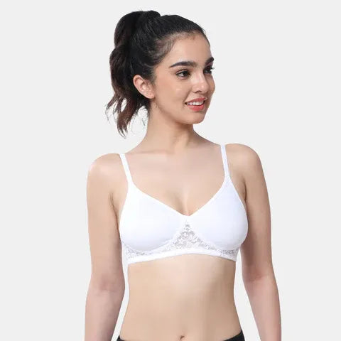 White t shirt lace bra Envie non wired non padded 3/4th coverage seamless lace bra invisible under clothes daily wear