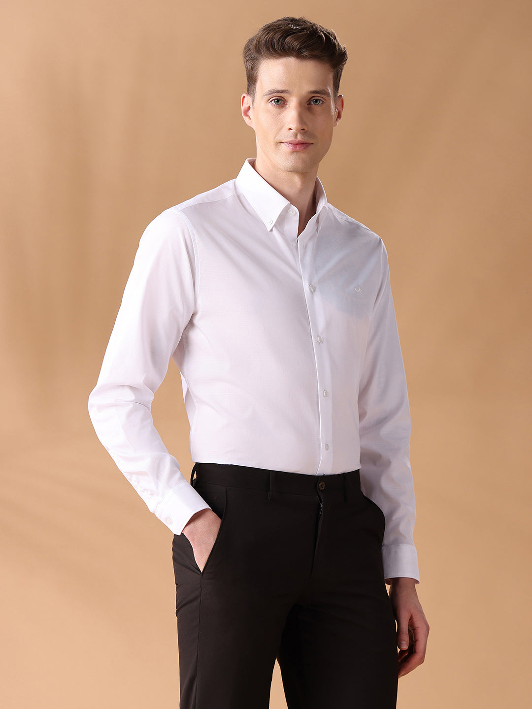 White Regular Fit Checked Formal Shirt for Men (CASSA)