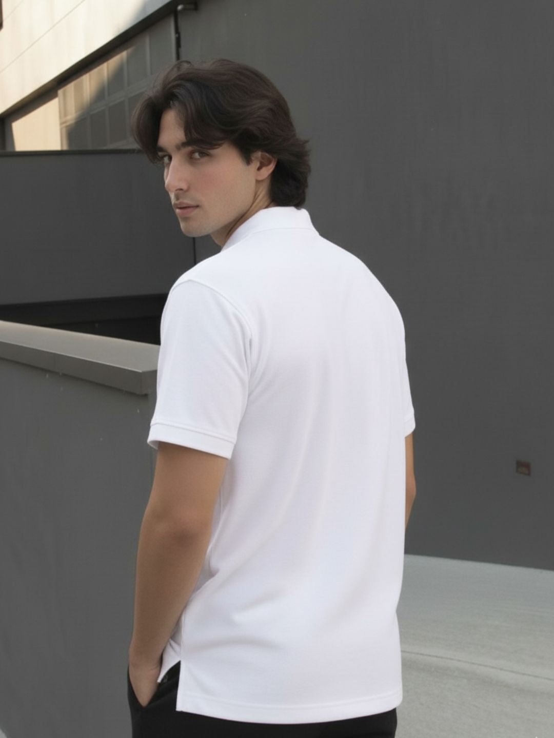 Men White Solid Cotton Polo Collar Half Sleeve Regular Fit T-Shirt
