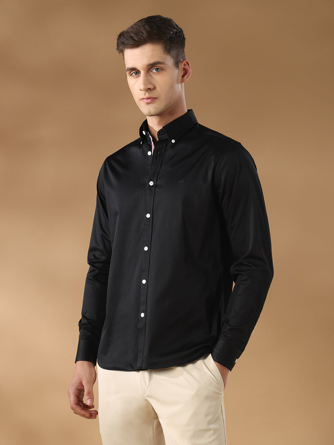 Black Regular Fit Formal Satin Shirt