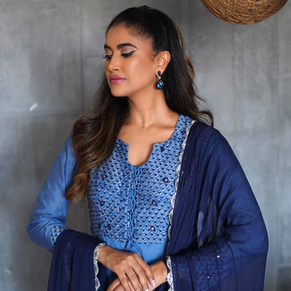 Blue A-Line Mirror Work Suit
