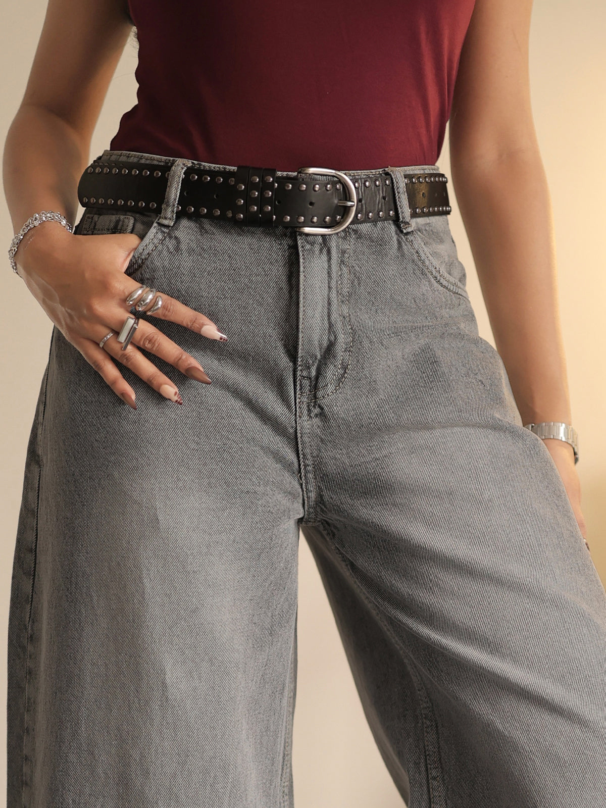 Comet Grey Washed Wide Leg Jeans