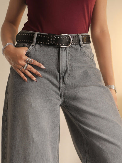 Comet Grey Washed Wide Leg Jeans