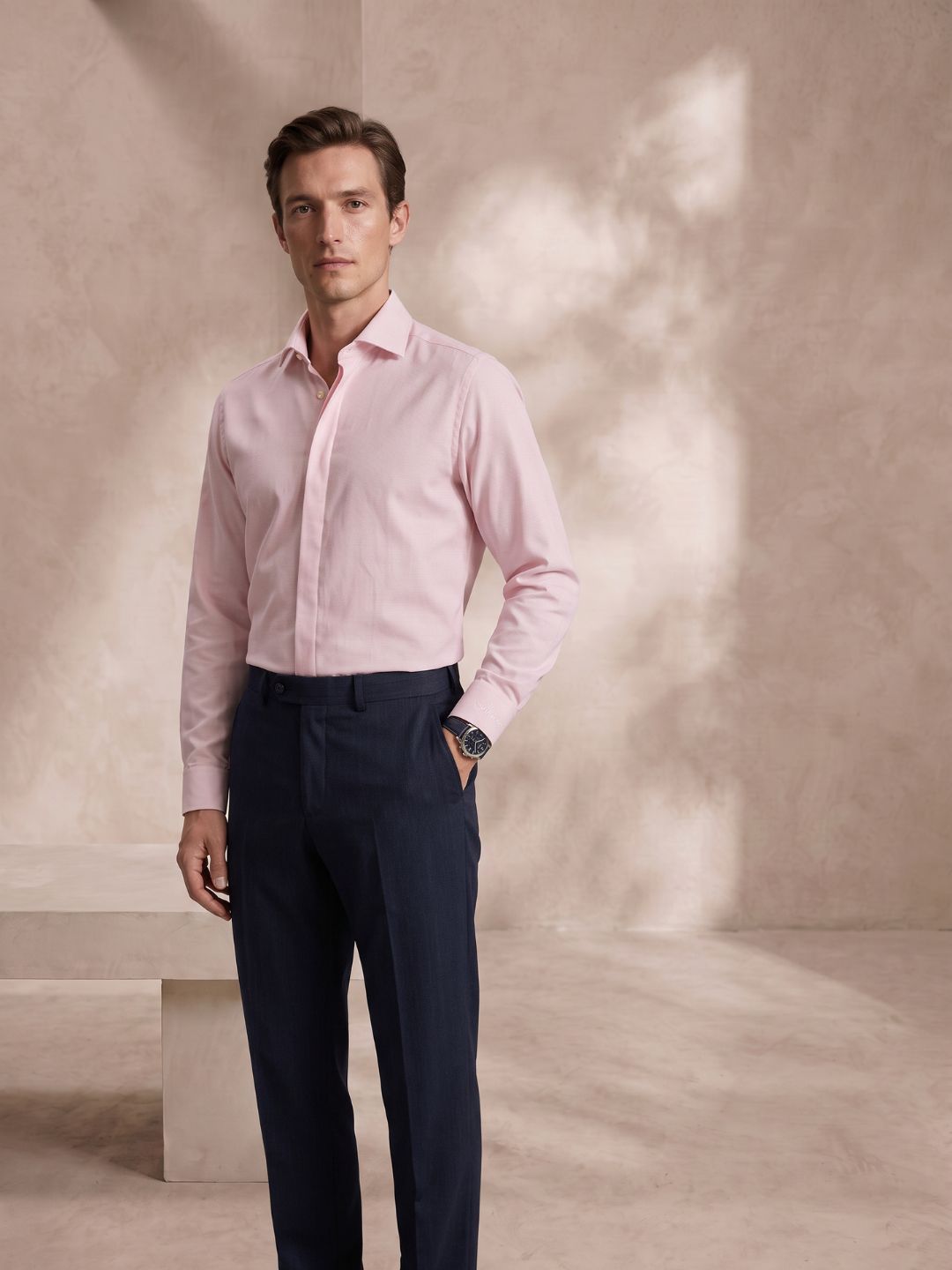 Regular Fit Pink Cotton Formal Shirt for Men (BOWEN)