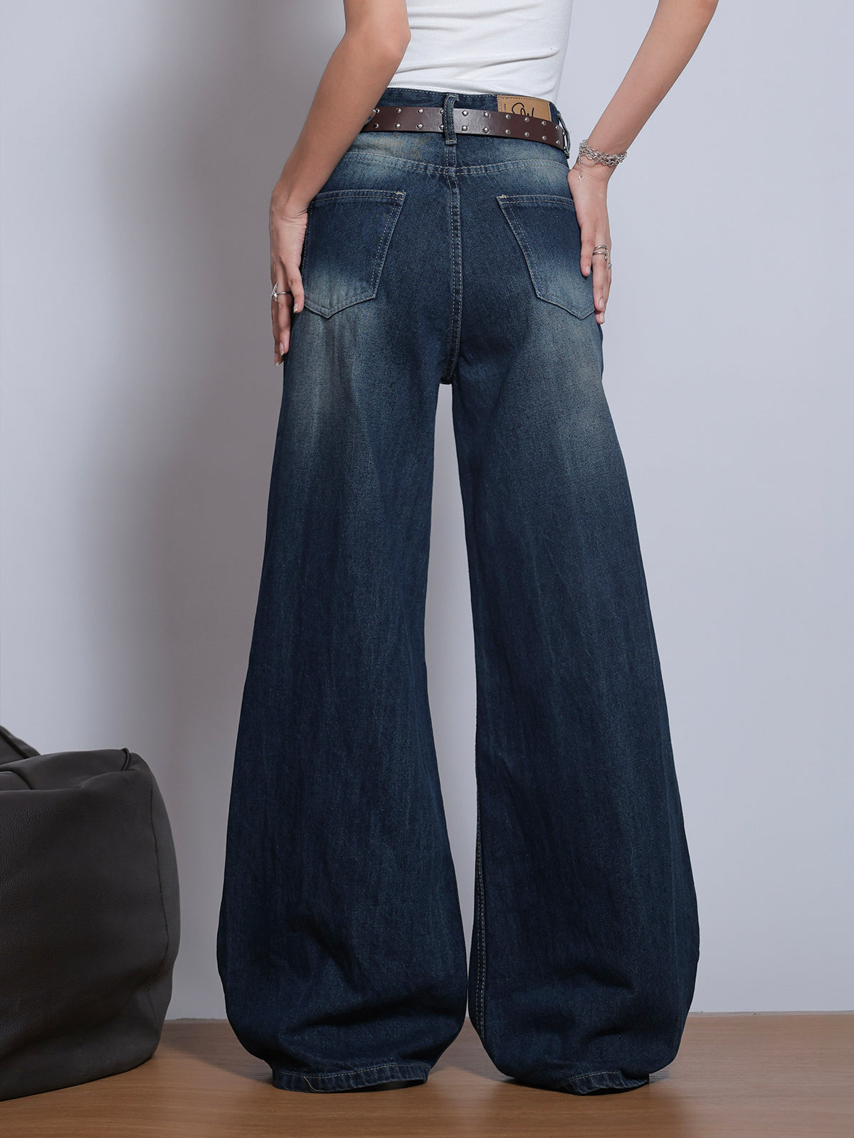Oxford Blue Washed Super Wide Leg Jeans
