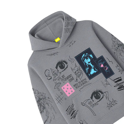 Cryptic Canvas Regular Fit Printed Grey Hoodie FLYAF