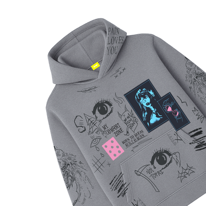 Cryptic Canvas Regular Fit Printed Grey Hoodie