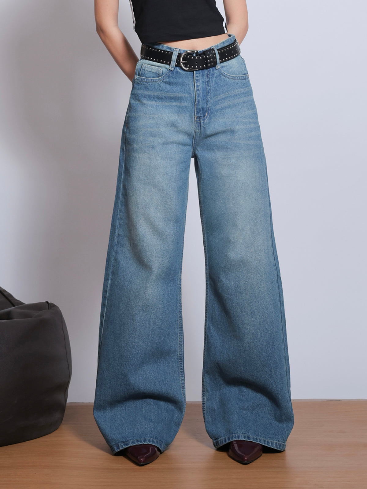 Aqua Blue Vintage Washed Super Wide Leg Jeansâ€¨