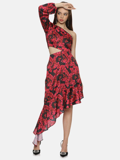 Buy One Shoulder Midi Dress For Women In Red