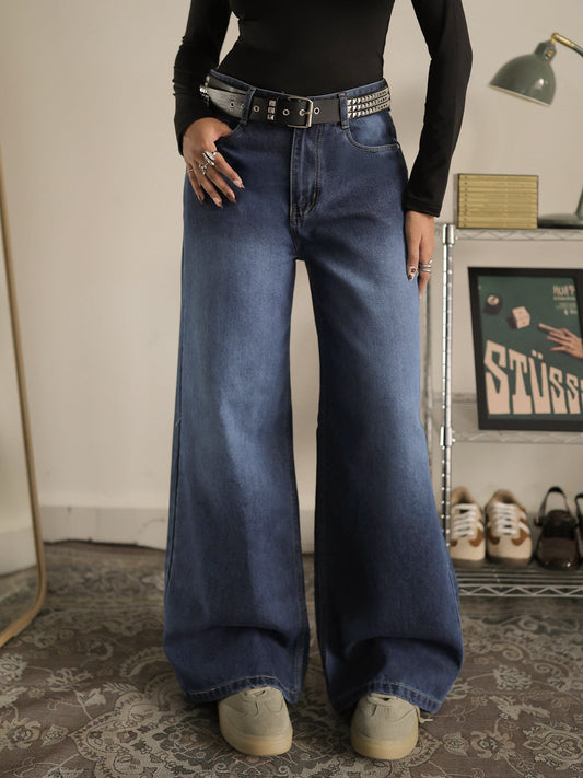 Classic Blue Washed Wide Leg Jeans