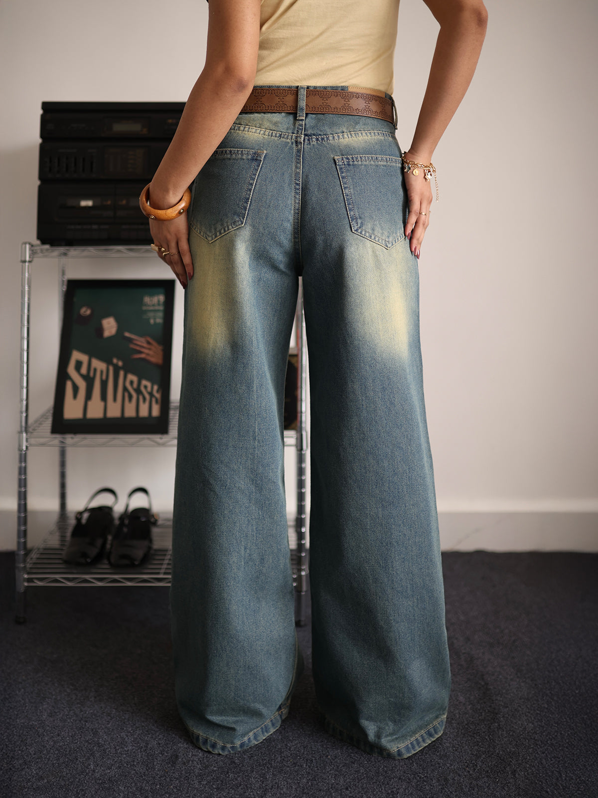 Vintage Drift Blue Tinted Wide Leg Jeans