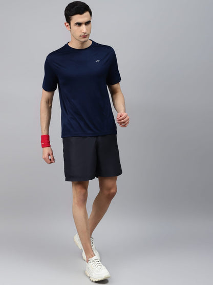 Alcis Men Navy Blue Solid Slim Fit Sports Shorts