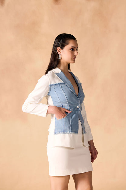 Panelled Denim & Twill Structured Jacket