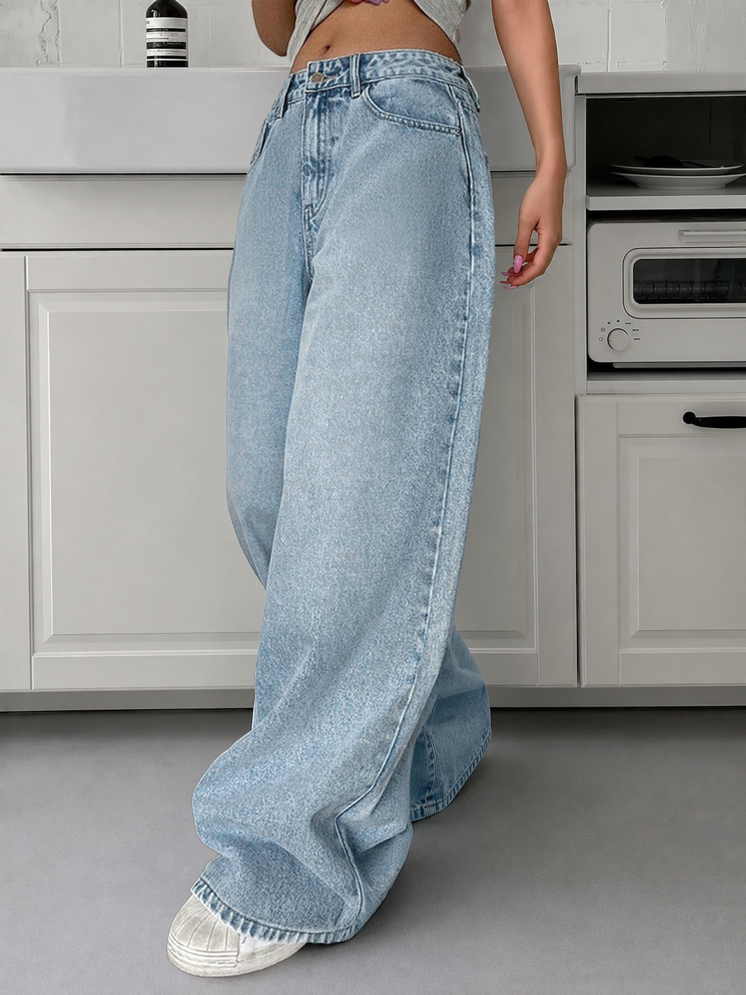 80s Ice Blue Washed Super Wide Leg Jeans