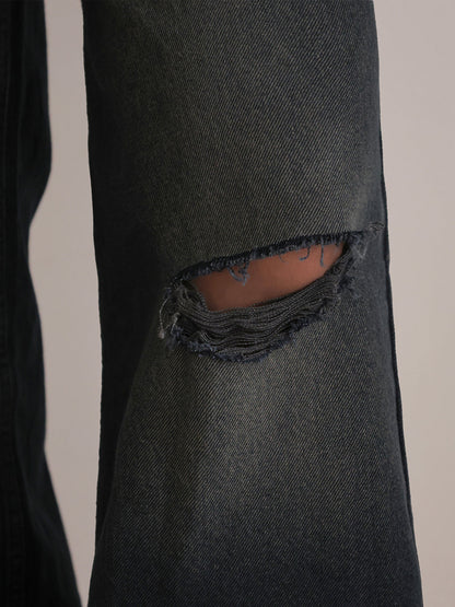 Grunge Black Ripped Ultra Wide Leg Jeans