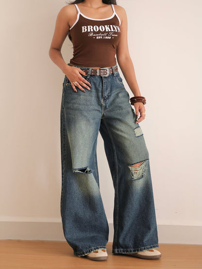 Northern Blue Ripped Ultra Wide Leg Jeans