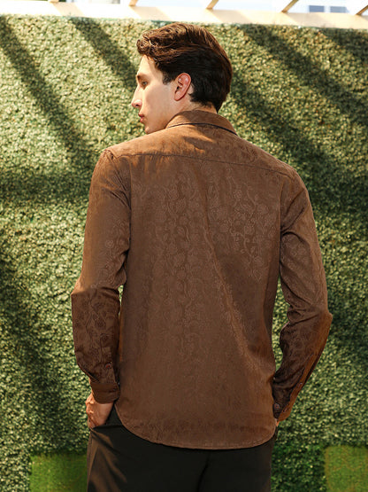 Slim Fit Brown Floral Jacquard Shirt