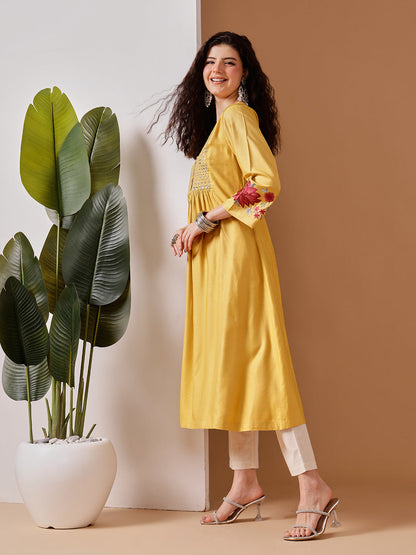 Barara Women's Mustard Yellow Kurti