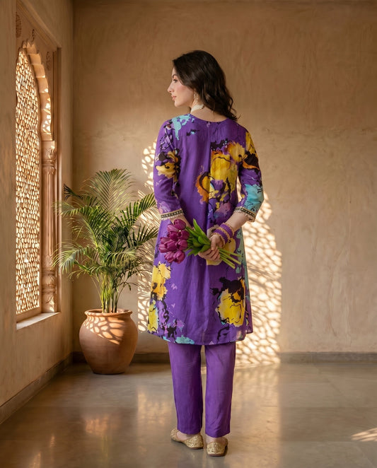 Purple Blossom Kurta Set