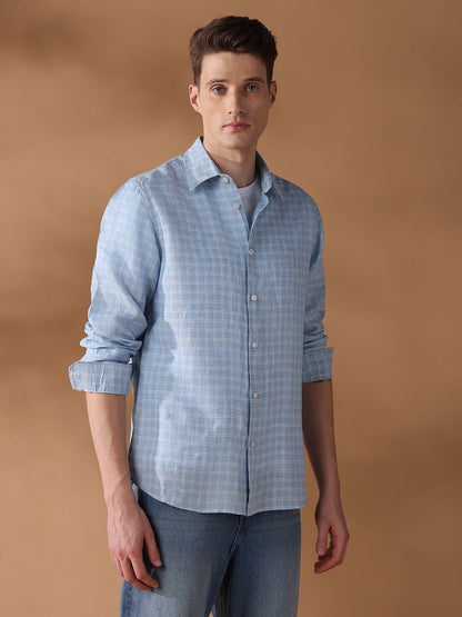 Blue Regular Fit Checked Casual Shirt for Men (DORAL)