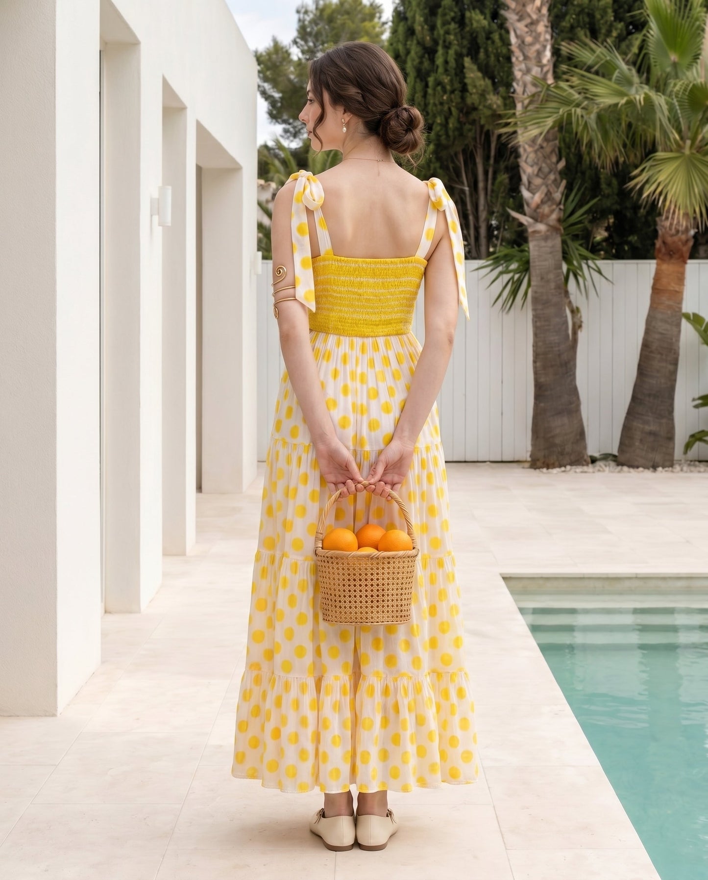 Yellow Smocked & Polka Dress
