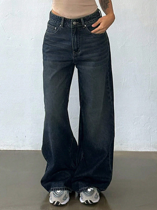 Retro Slate Blue Washed Super Wide Leg Jeans