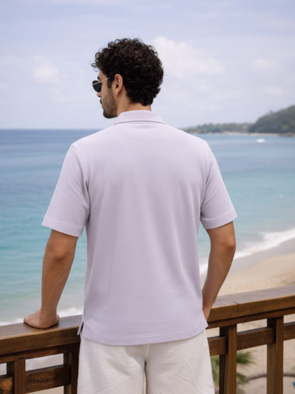 Men Solid Light Purple Cotton Polo Collar Half Sleeve Regular Fit T-Shirt