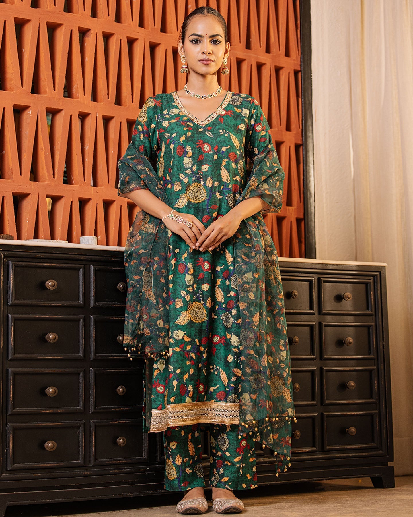 Dark Green Kalamkari Suit Set